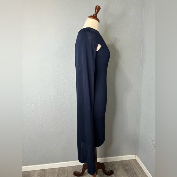 ZARA‎ New Navy Blue Elegant Round Neck Knit Cape Dress Slit Long Sleeves Size S - Picture 12 of 17